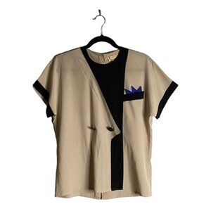 Cache D'or Women's Vintage Short Sleeve Button Accent Top